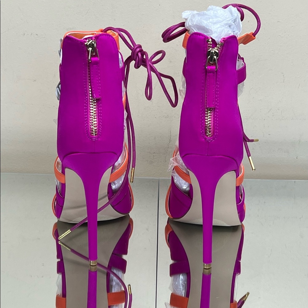Sadie Magenta Orange Caged Stiletto Heel - Picture 6 of 8
